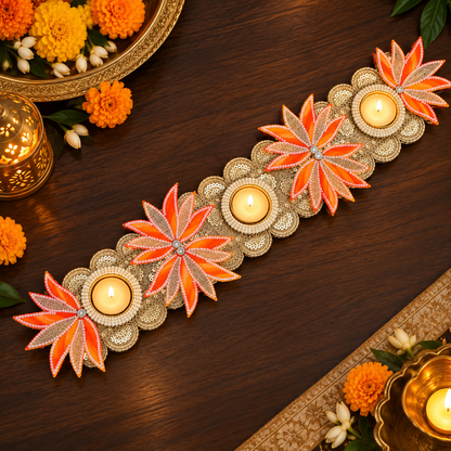 Orange Floral Tealight Table Runner