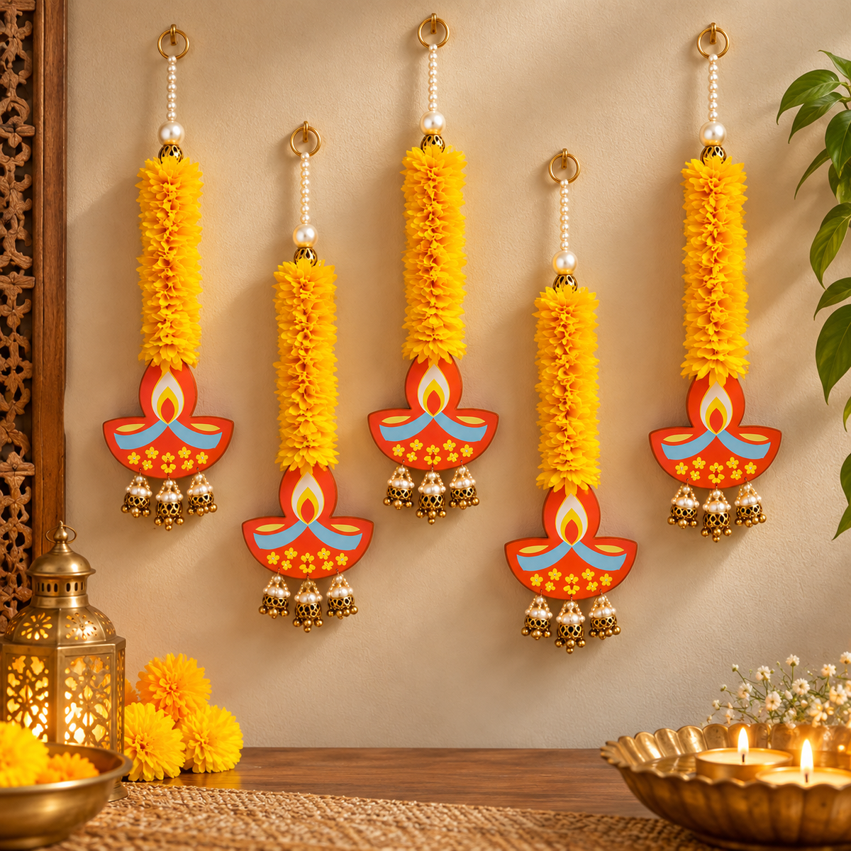 Yellow Gajra Diya Hanging (Pair)