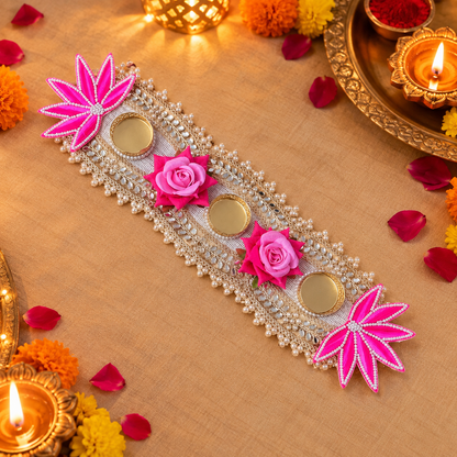 Pink lotus Diwali Table Runner