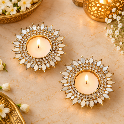 Round Shape Mirror Tea Light (Set Of 2)