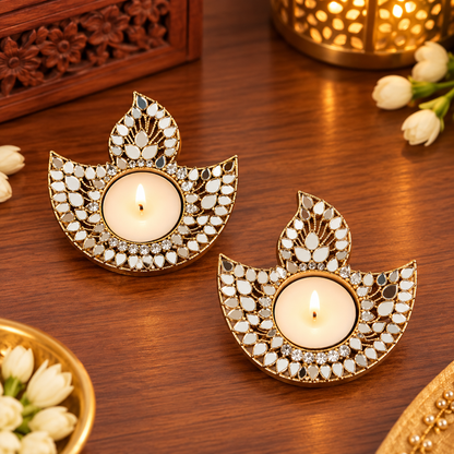 Kundan Diya T-Light Candle Holder (Set Of 2)
