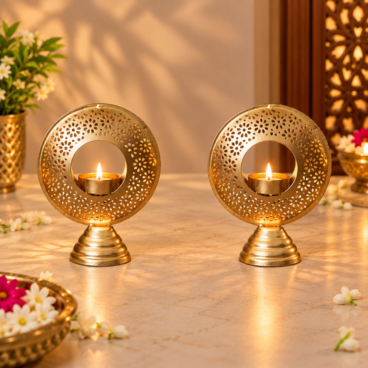 Golden Metal Tealight Candle Holder (Set of 2)