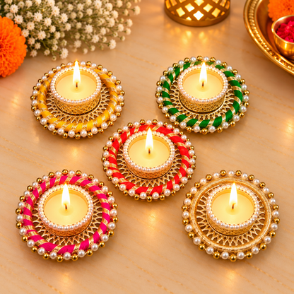 Ring Diwali Diyas in Jewel-Toned Elegance (Set Of 2)