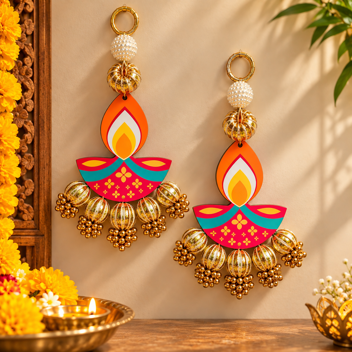 Diya & Golden Bead hanging (Pair)