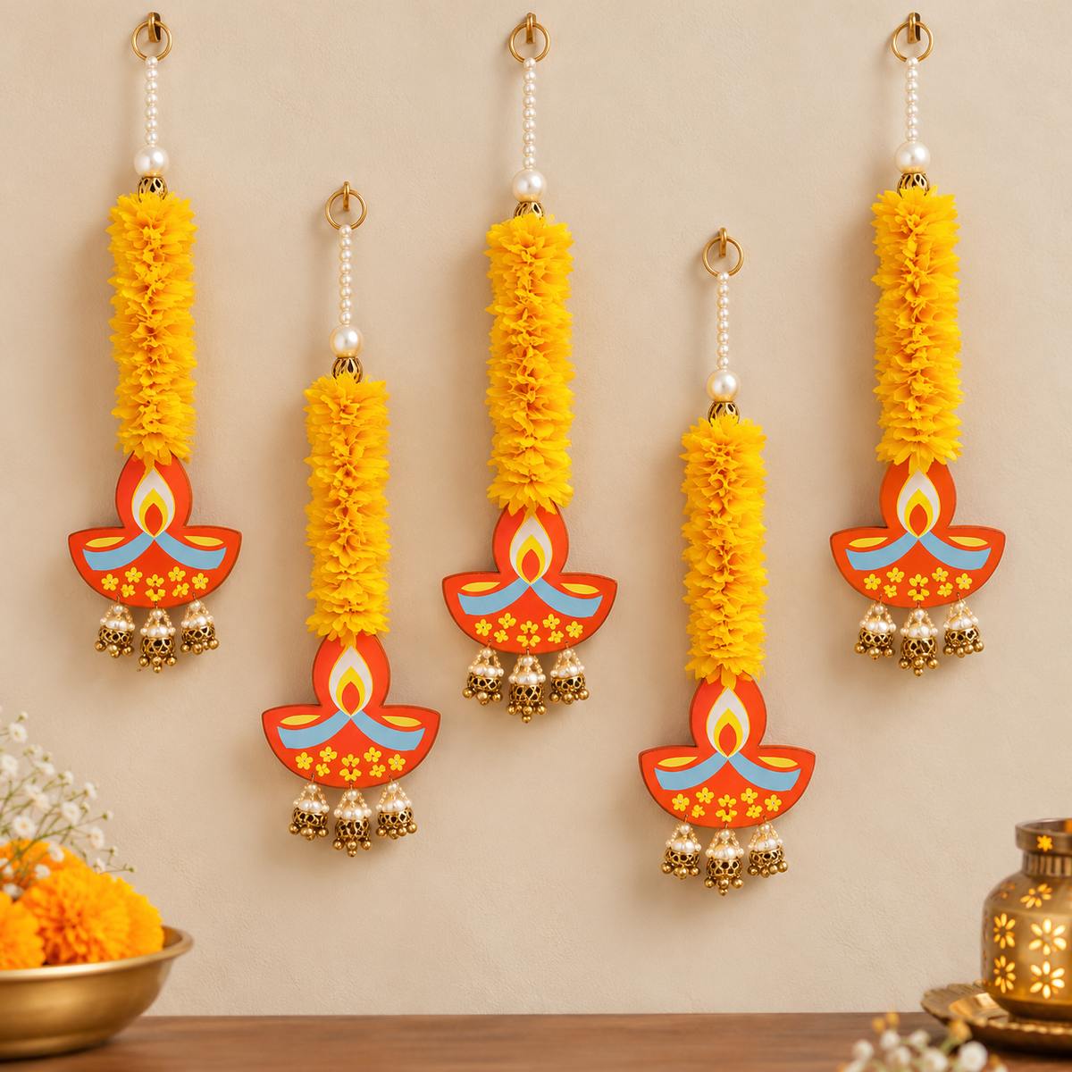 Yellow Gajra Diya Hanging (Pair)