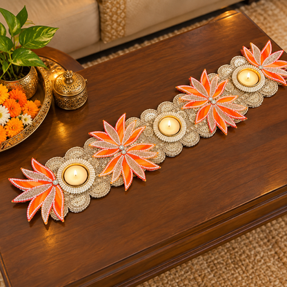 Orange Floral Tealight Table Runner