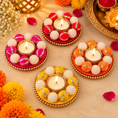 Gota Ball Decorative Diya (Set Of 2)