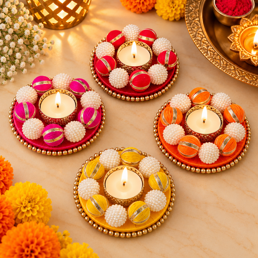 Gota Ball Decorative Diya (Set Of 2)