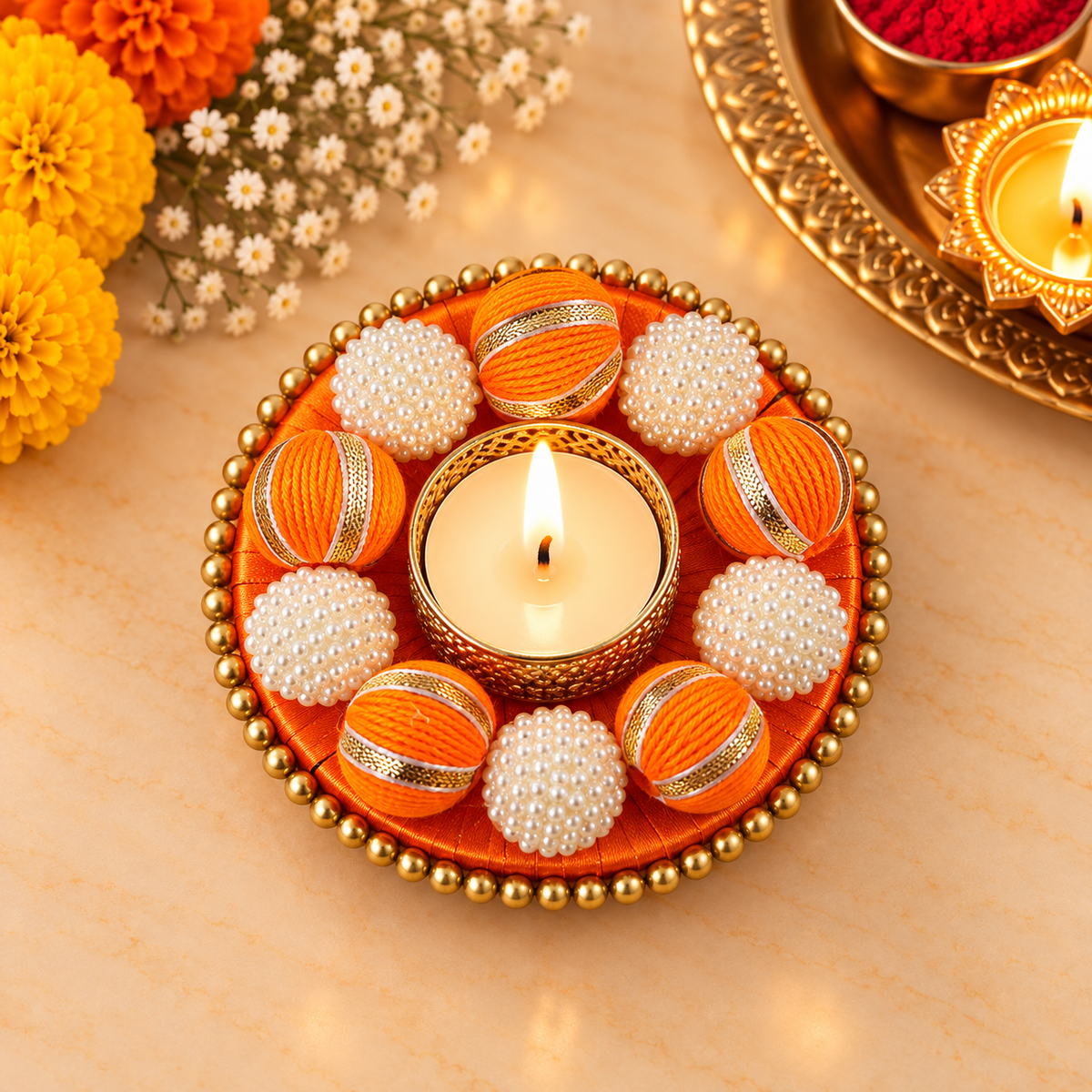 Gota Ball Decorative Diya (Set Of 2)