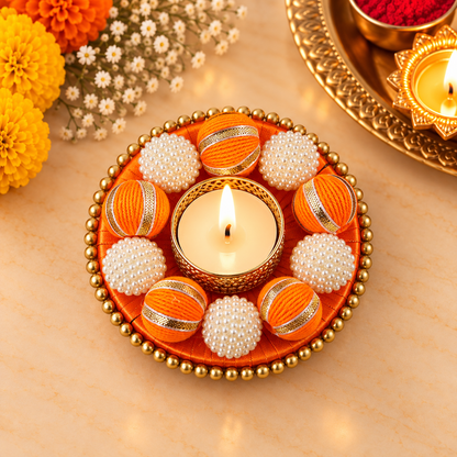 Gota Ball Decorative Diya (Set Of 2)