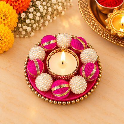 Gota Ball Decorative Diya (Set Of 2)