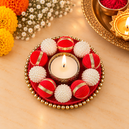 Gota Ball Decorative Diya (Set Of 2)