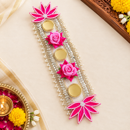 Pink lotus Diwali Table Runner