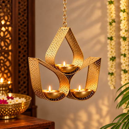 Ashoka Tea Light Hanging with 3 Diya Holders – Festive & Wedding Decor