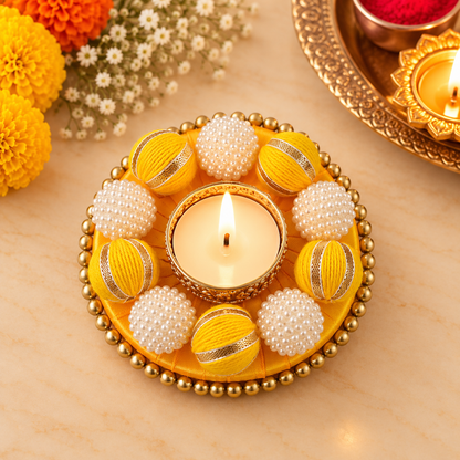 Gota Ball Decorative Diya (Set Of 2)
