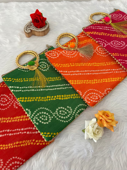 Traditional Bandhej Gifting Bag 10*8 Inch Return Gift Bag for Wedding, Haldi, Mehandi, Festive Gifting