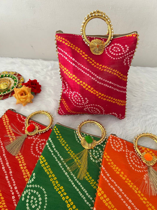 Traditional Bandhej Gifting Bag 10*8 Inch Return Gift Bag for Wedding, Haldi, Mehandi, Festive Gifting