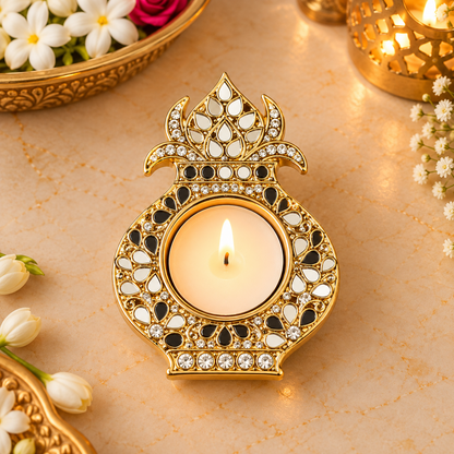 Elegant Kundan Kalash Tealight Diya (Set Of 2)