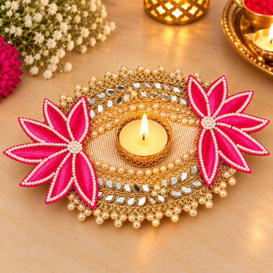 Pink Ornate Diwali Diya Centerpiece