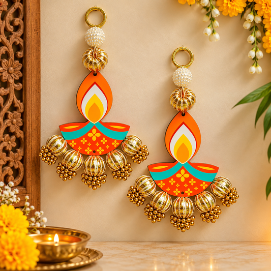 Diya & Golden Bead hanging (Pair)