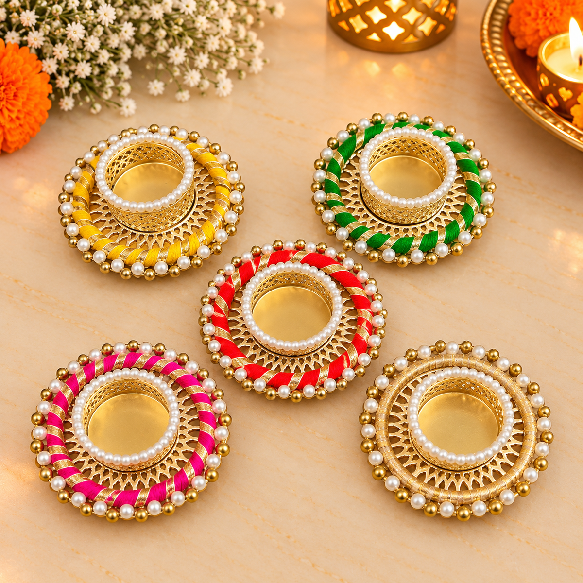 Ring Diwali Diyas in Jewel-Toned Elegance (Set Of 2)