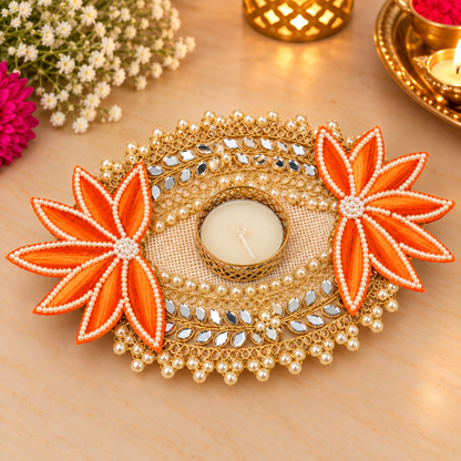 Orange Ornate Diwali Diya Centerpiece