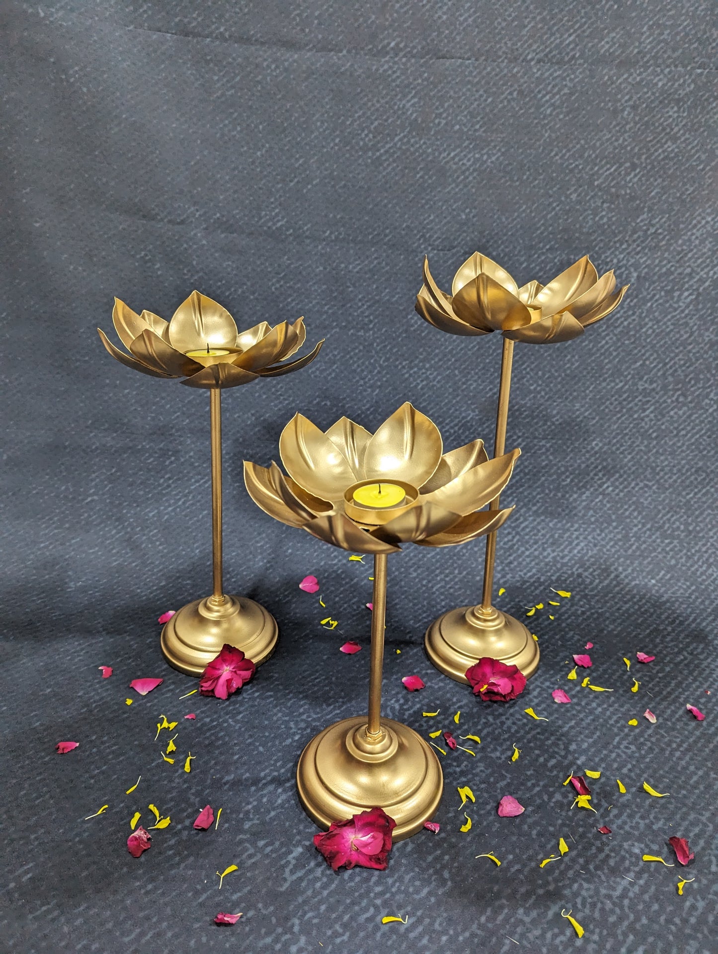 Lotus Diya with Stand (3 pieces) - Small