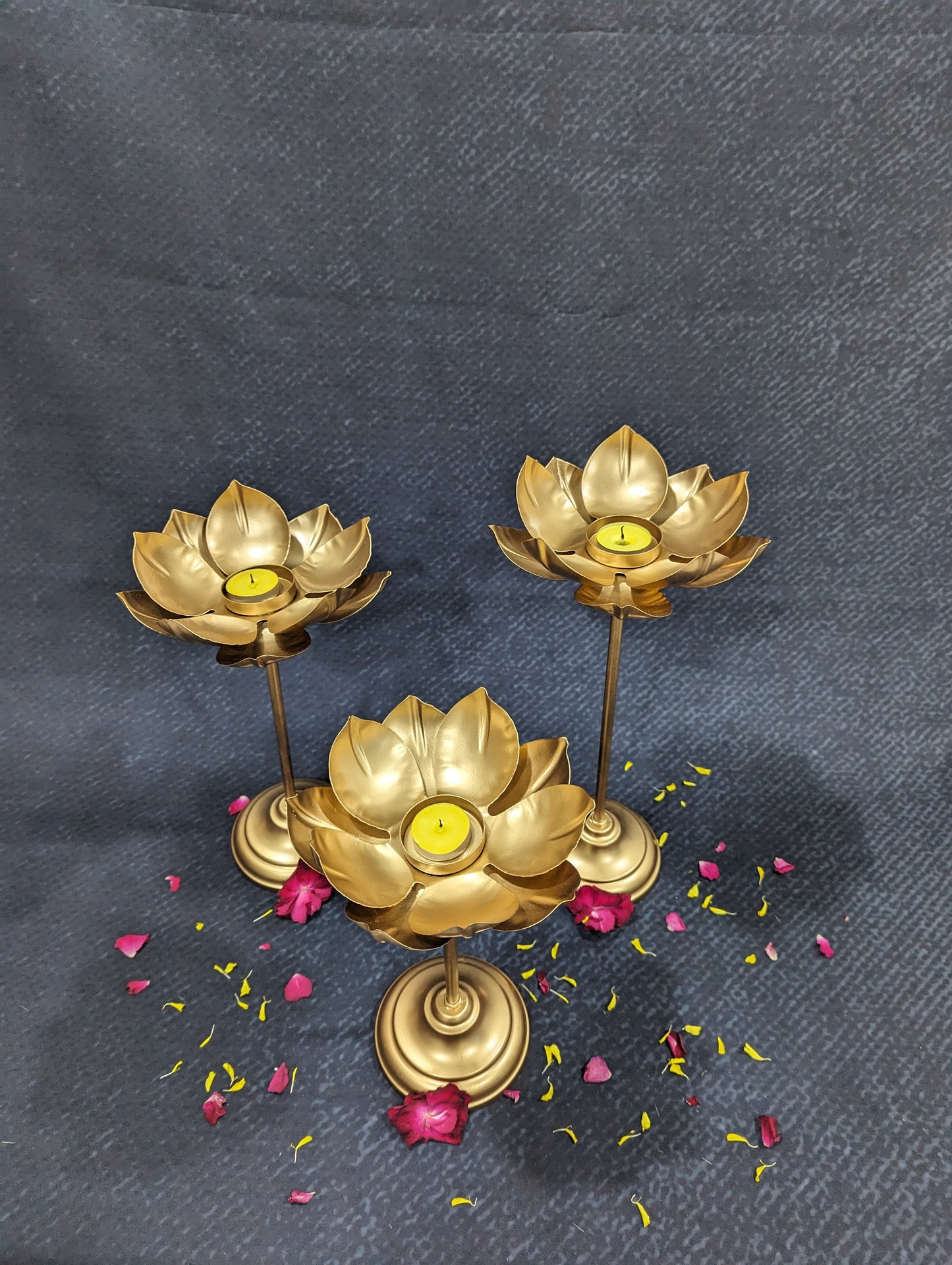 Lotus Diya with Stand (3 pieces) - Small