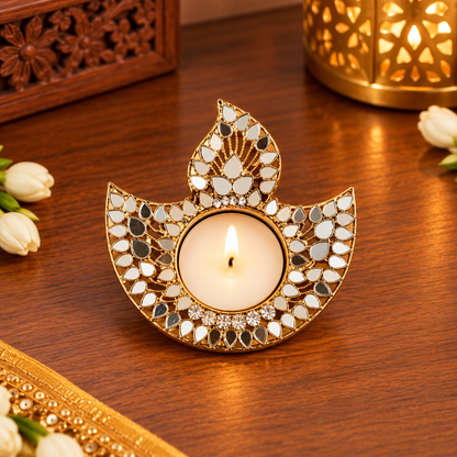 Kundan Diya T-Light Candle Holder (Set Of 2)