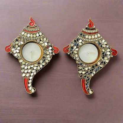 Metal Shankh Shape Mirror Tea Light (Single)