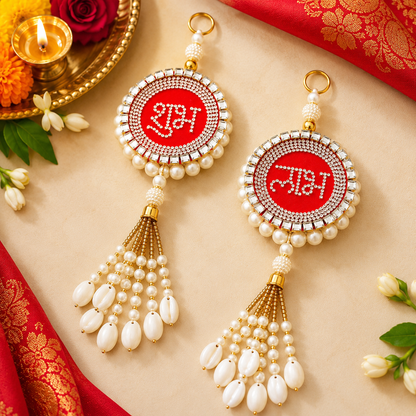 Diamond Shubh Labh With Shell Hanging