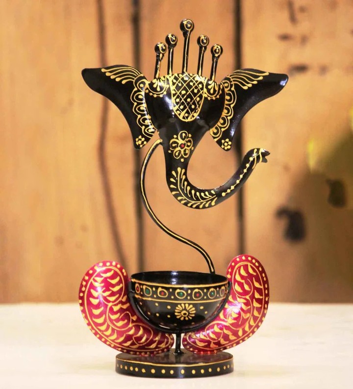 IRON PAINTED GANESHA TEA LIGHT