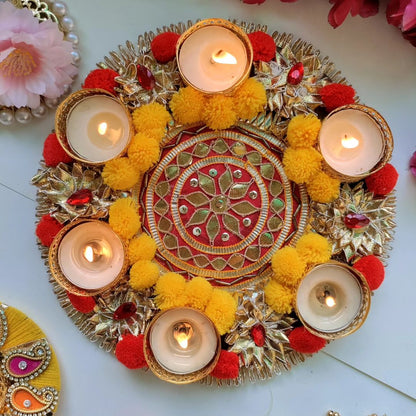 Gota Fabric Rangoli Tea Light Holder