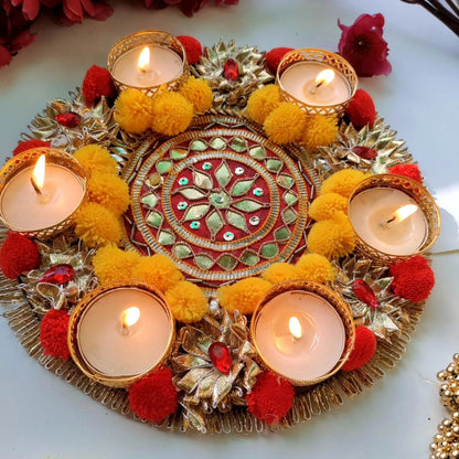 Gota Fabric Rangoli Tea Light Holder