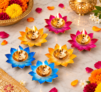 3 Inch Metal Lotus Diya (Set of 4) – Decorative Oil Lamp Deepak for Diwali, Navratri, Pooja & Festive Gifting