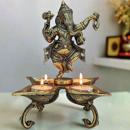 Dancing Ganesha with Diya Brass Statue