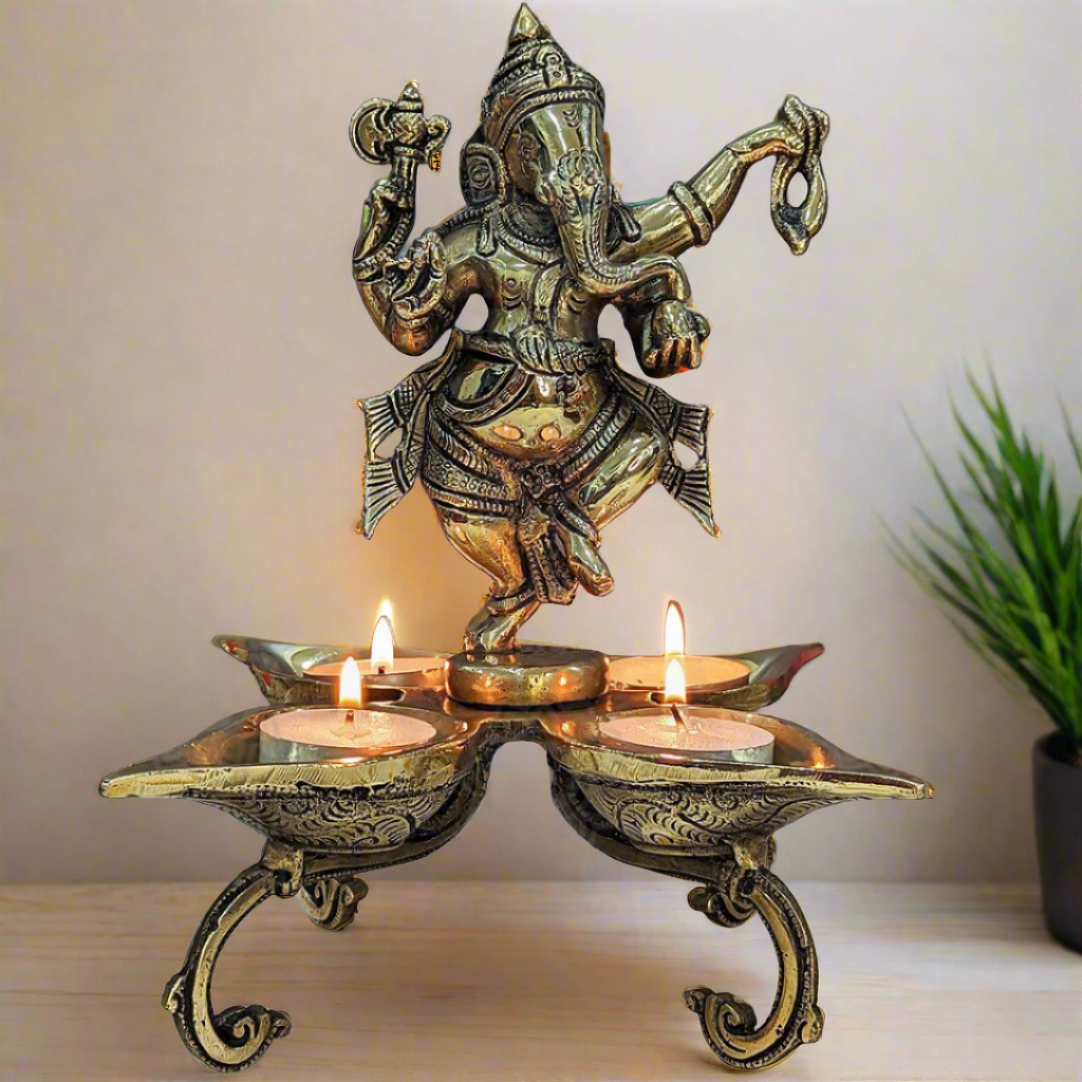 Dancing Ganesha with Diya Brass Statue