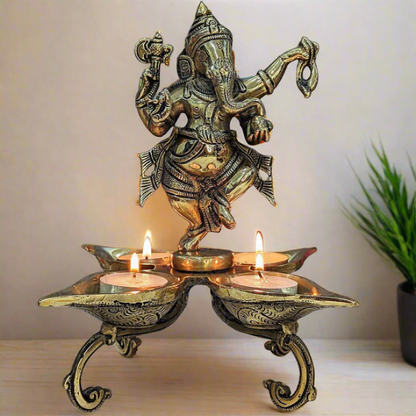 Dancing Ganesha with Diya Brass Statue