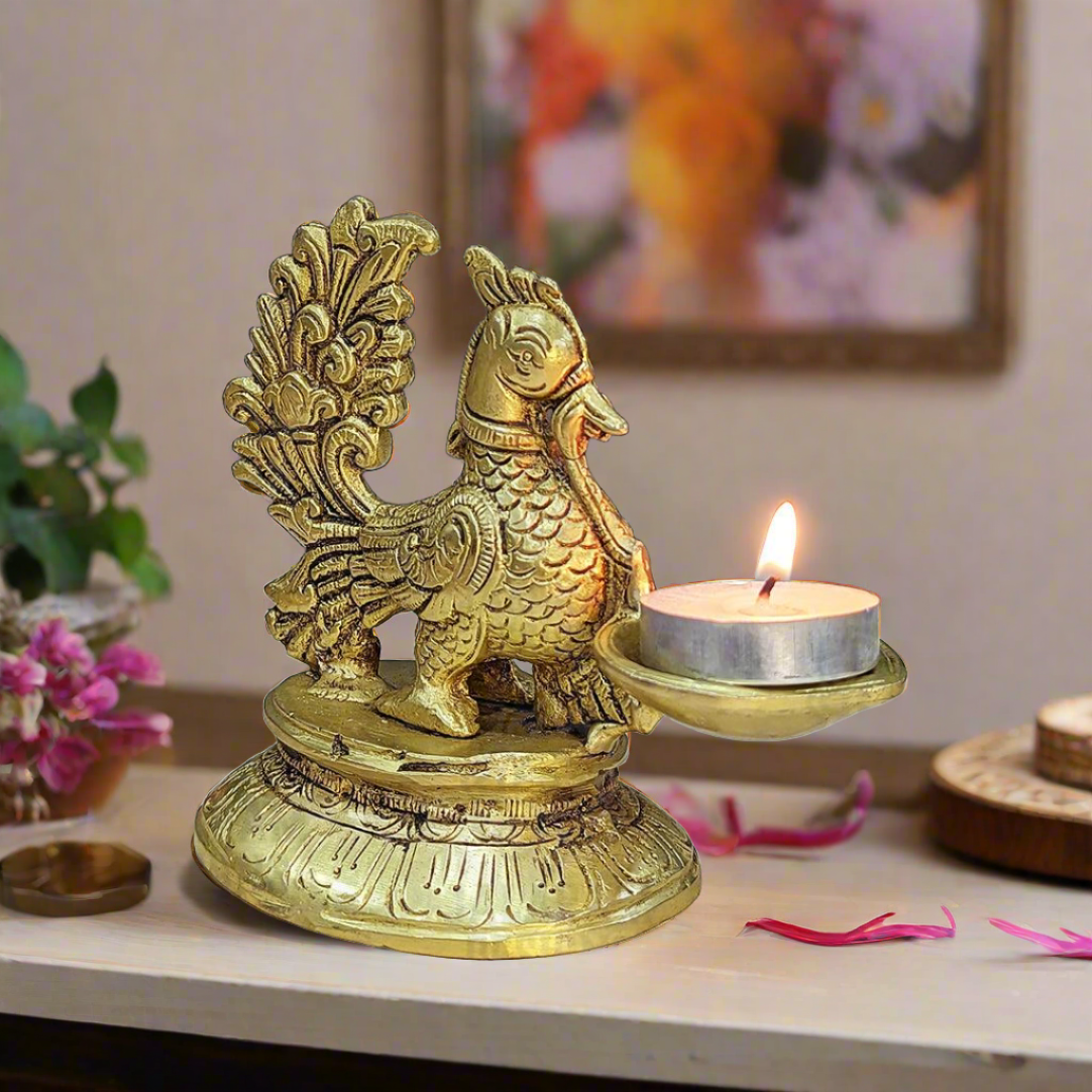 Brass Peacock Diya with Stand