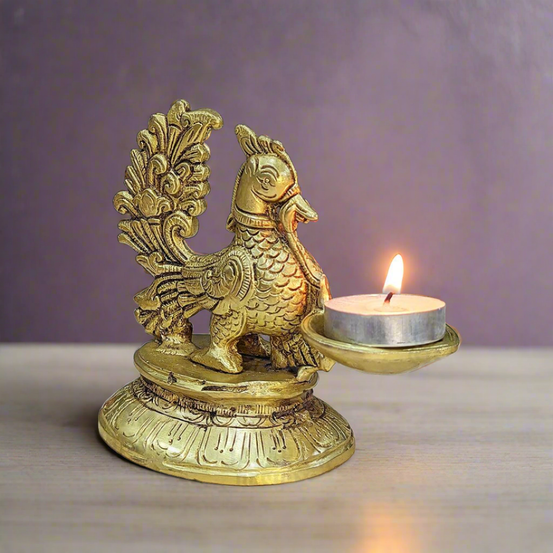 Brass Peacock Diya with Stand