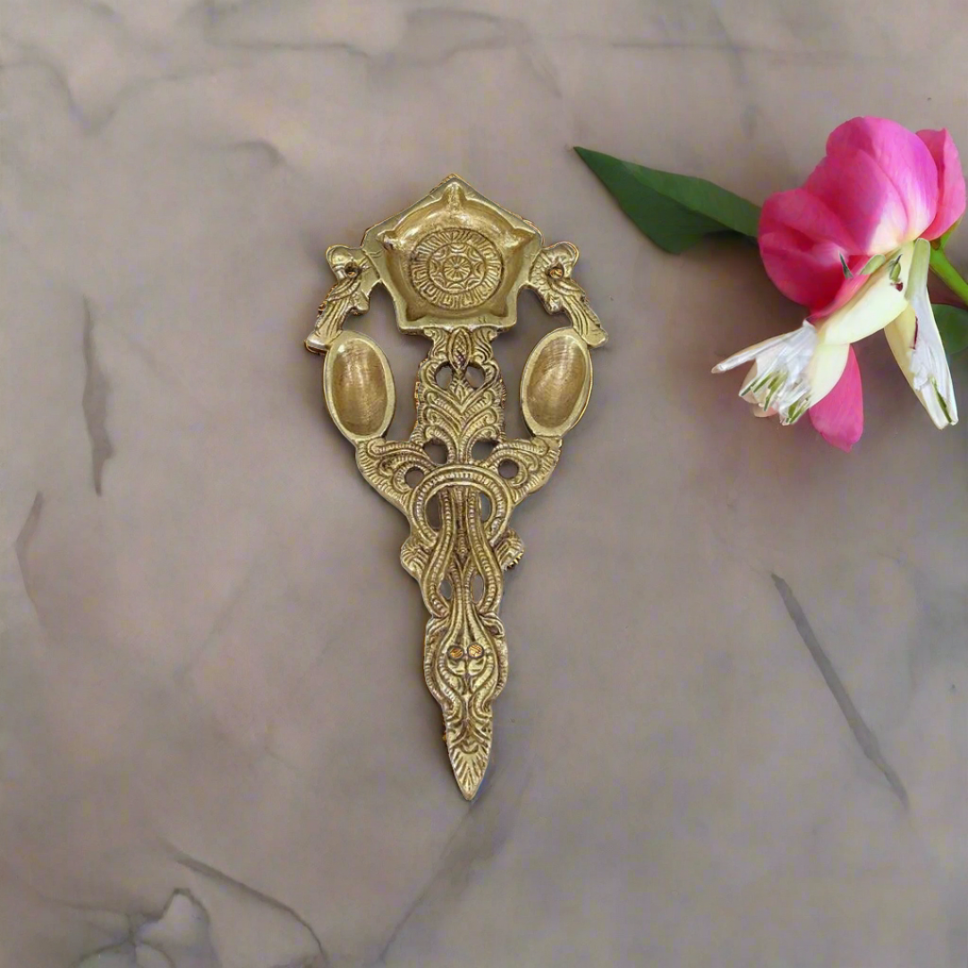 Twin Peacock Design Brass Pooja Spoon