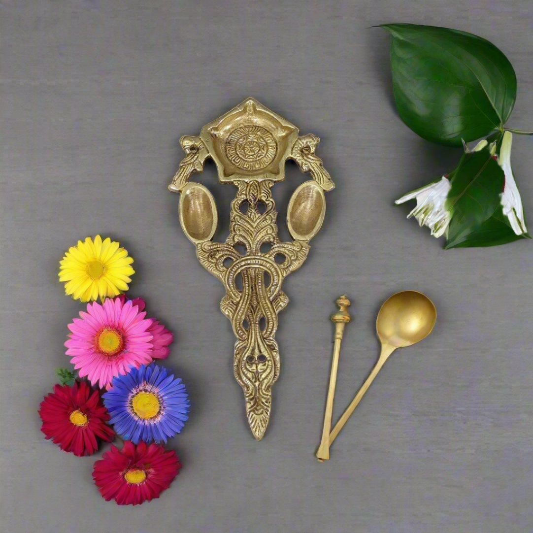 Twin Peacock Design Brass Pooja Spoon