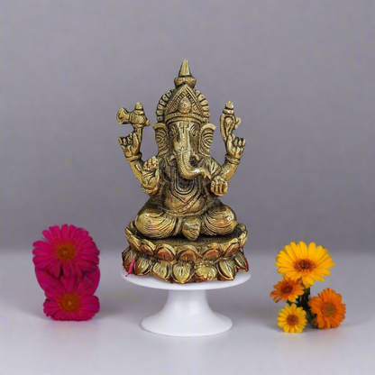 Brass Ganesha on Lotus,Ganesha Statue