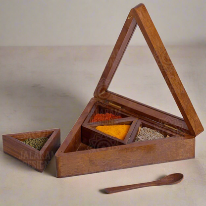 Wooden Handmade Masala Box/Spice Box/Storage Box having 4 Detachable Containers, Brown Color