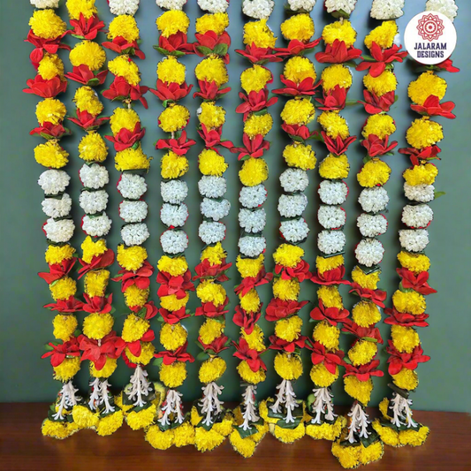 Decorative Yellow And Orange Marigold, Rajnigandha And Rose Dangler Strings