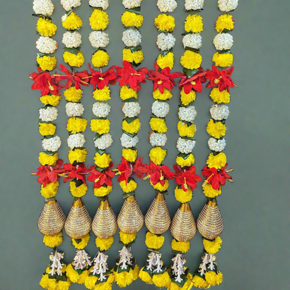 Decorative Yellow Marigold, Rajnigandha, And Diamond Dangler Strings