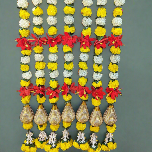 Decorative Yellow Marigold, Rajnigandha, And Diamond Dangler Strings