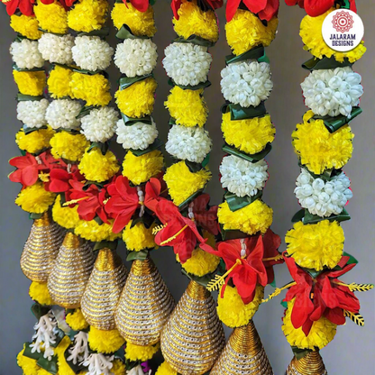 Decorative Yellow Marigold, Rajnigandha, And Diamond Dangler Strings