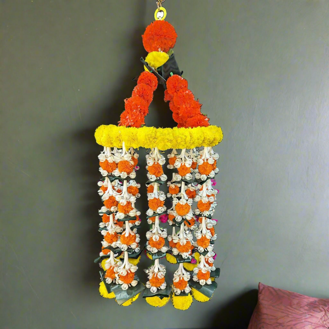 Decorative Yellow And Orange Marigold Jhoomar with Strings