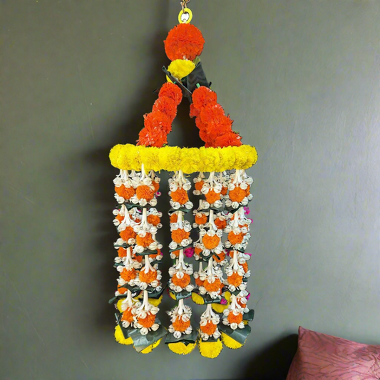 Decorative Yellow And Orange Marigold Jhoomar with Strings